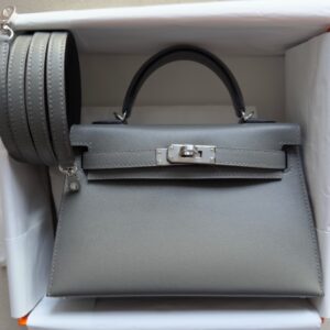 Hermès Kelly Mini II Sellier Gris Meyer Madame PHW
