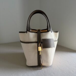 Hermès Picotin 18 Ecru / Etoupe Toile / Swift GHW